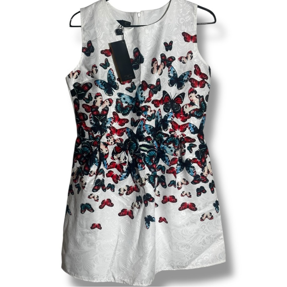 Just Cavalli NWT White with Blue/Red Butterfly Print Sleeveless Mini Dress - Picture 15 of 16